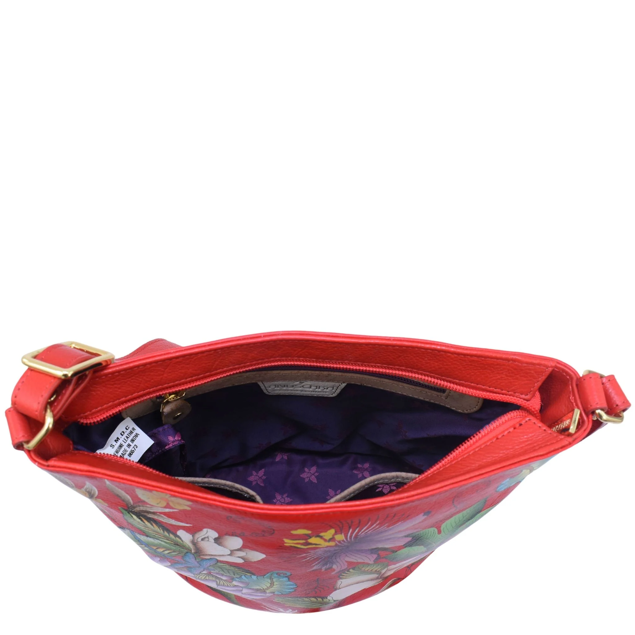Hand-Painted Cardinals Leather Bucket Bag - Image 7