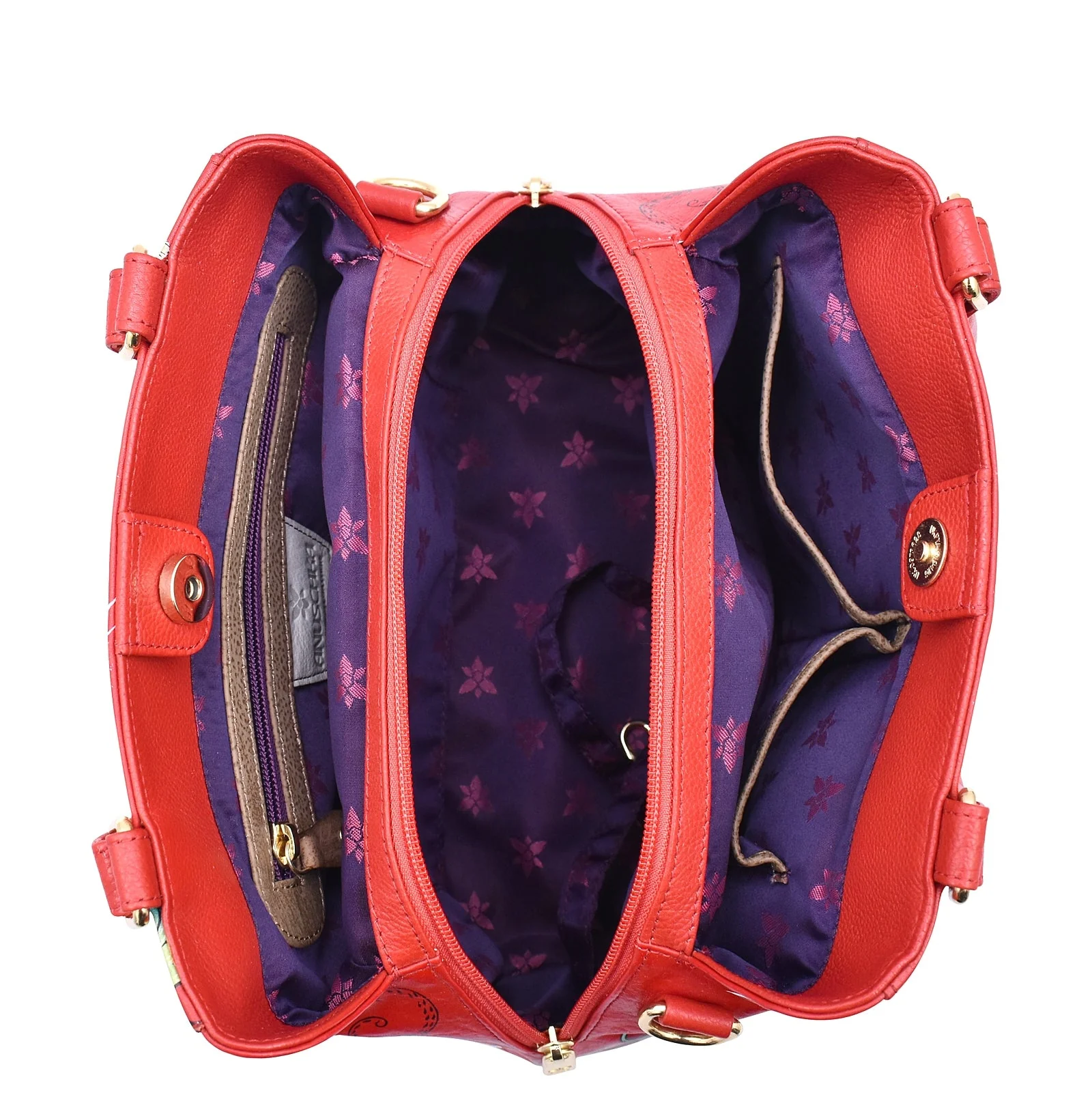 Hand Painted Leather Multi-Compartment Satchel - Image 3